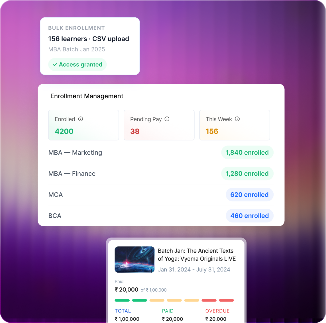 Enrollment and payment management dashboard
