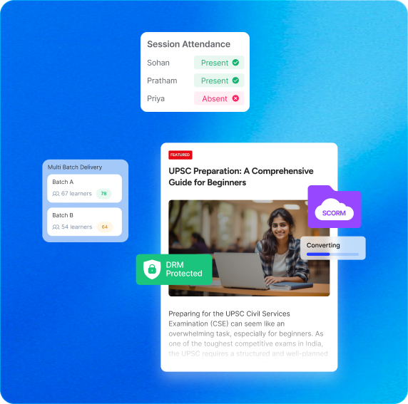 DRM, live session attendance and SCORM dashboard