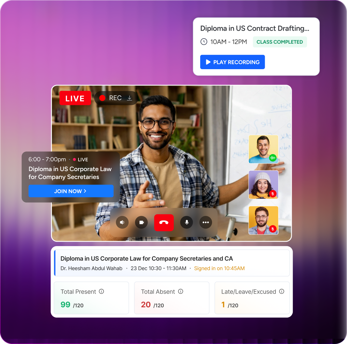 Live learning with compliance-grade attendance records