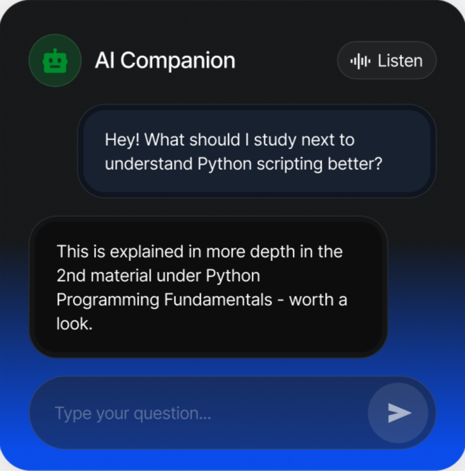 AI Companion chat UI