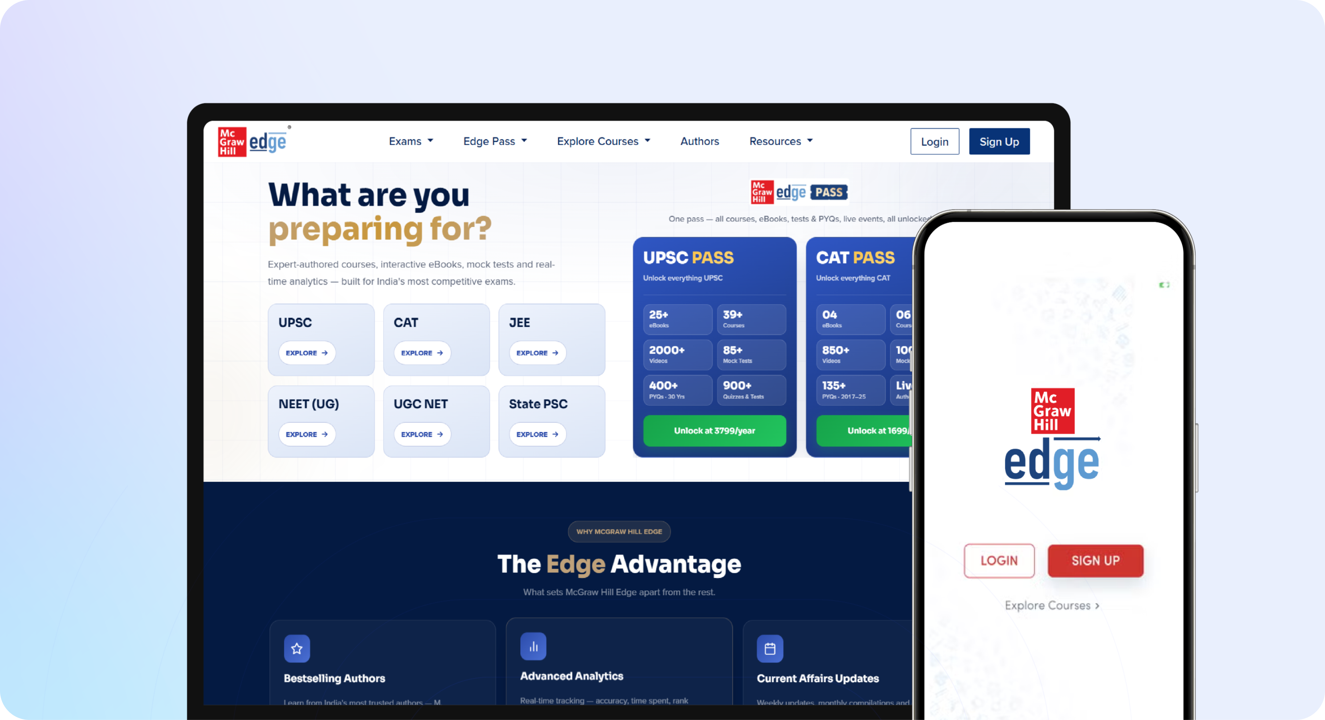 McGraw Hill Edge platform — desktop and mobile preview